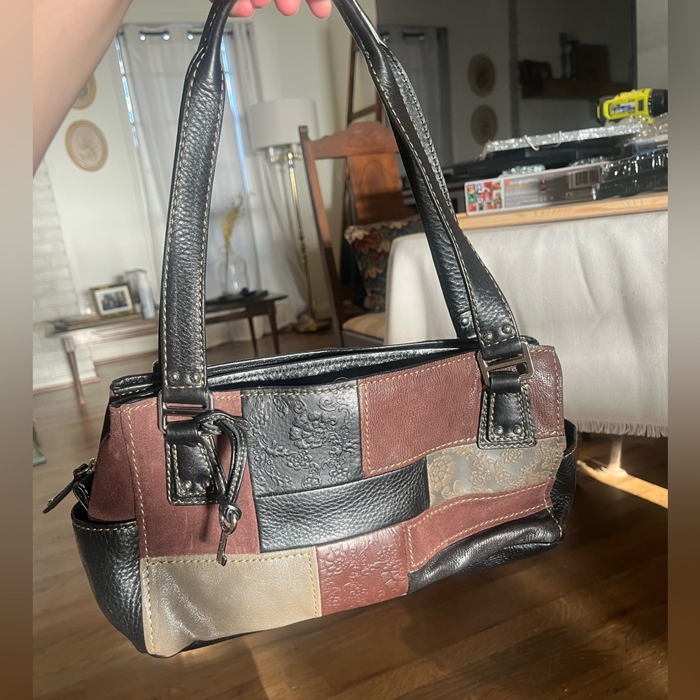 FOSSIL Vintage Patchwork Purse Handbag Black Brown Y2K
